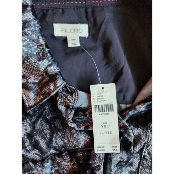 NWT Anthropologie The Hadley Relaxed Velvet Buttondown Shirt Sz XSP Grey #8A505 - Picture 5 of 7